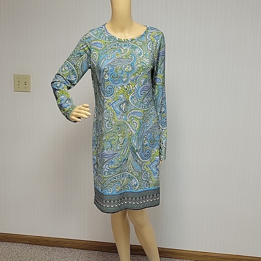Michael Michael Kors paisley long sleeve dress women's med. blue green - Picture 1 of 6
